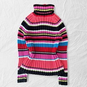 Y2K St. John's Bay multicoloured striped turtleneck sweater